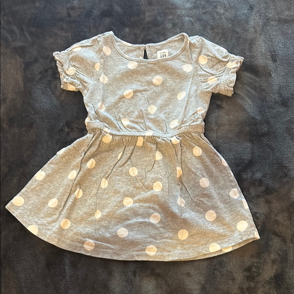GAP Gray Puff Sleeve white polka dot Sundress Casual, 3 years